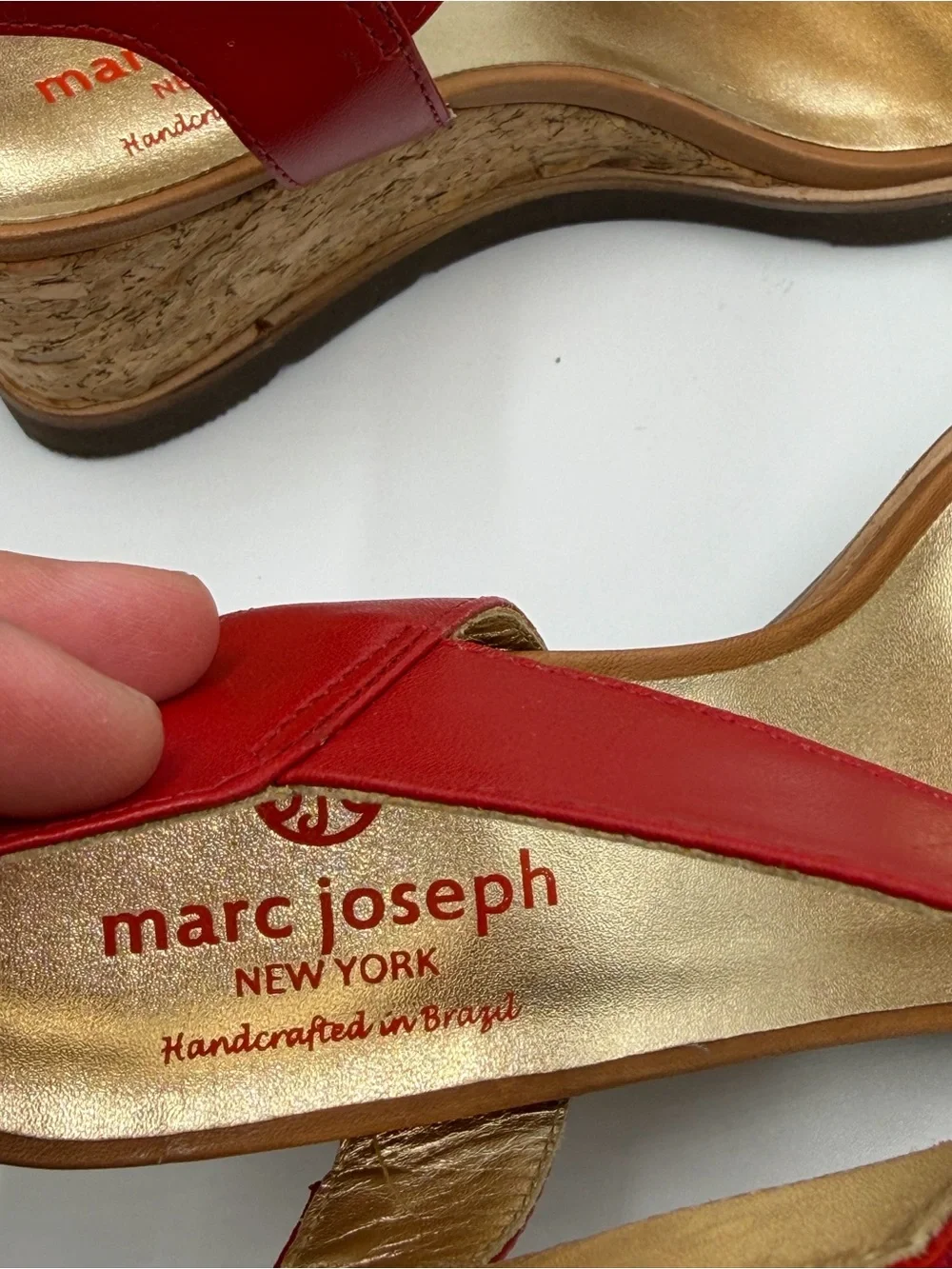 Marc Joseph Dyckman Street Sandals Wedge in Red and Beige Size 5